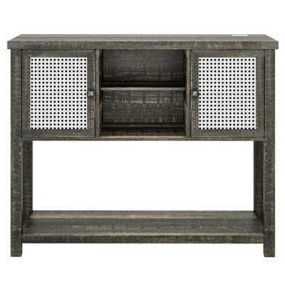 Fredees Rattan Buffet Cabinet, Sideboard with LED Lights & Charging Station, Farmhouse Entryway Table for Living Room, Kitchen, Hallway