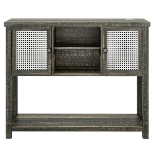 Fredees Rattan Buffet Cabinet, Sideboard with LED Lights & Charging Station, Farmhouse Entryway Table for Living Room, Kitchen, Hallway - 1 of 4
