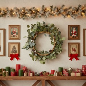 SEVOBAL Wreaths 23.6" Christmas Eucalyptus Wreath Green Door Wreath Fake Leaf Garland Wedding Home Frontdoor Decor, Green, 24"*24"*4" - 1 of 4