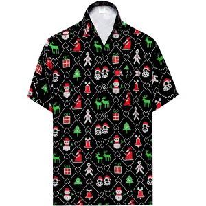 HAPPY BAY Men's Funny Beach Short Sleeve Ugly Christmas Tree Party Dress Shirt Vacation Funny Hawaiian Santa Gifts Shirts for Men - 1 of 4