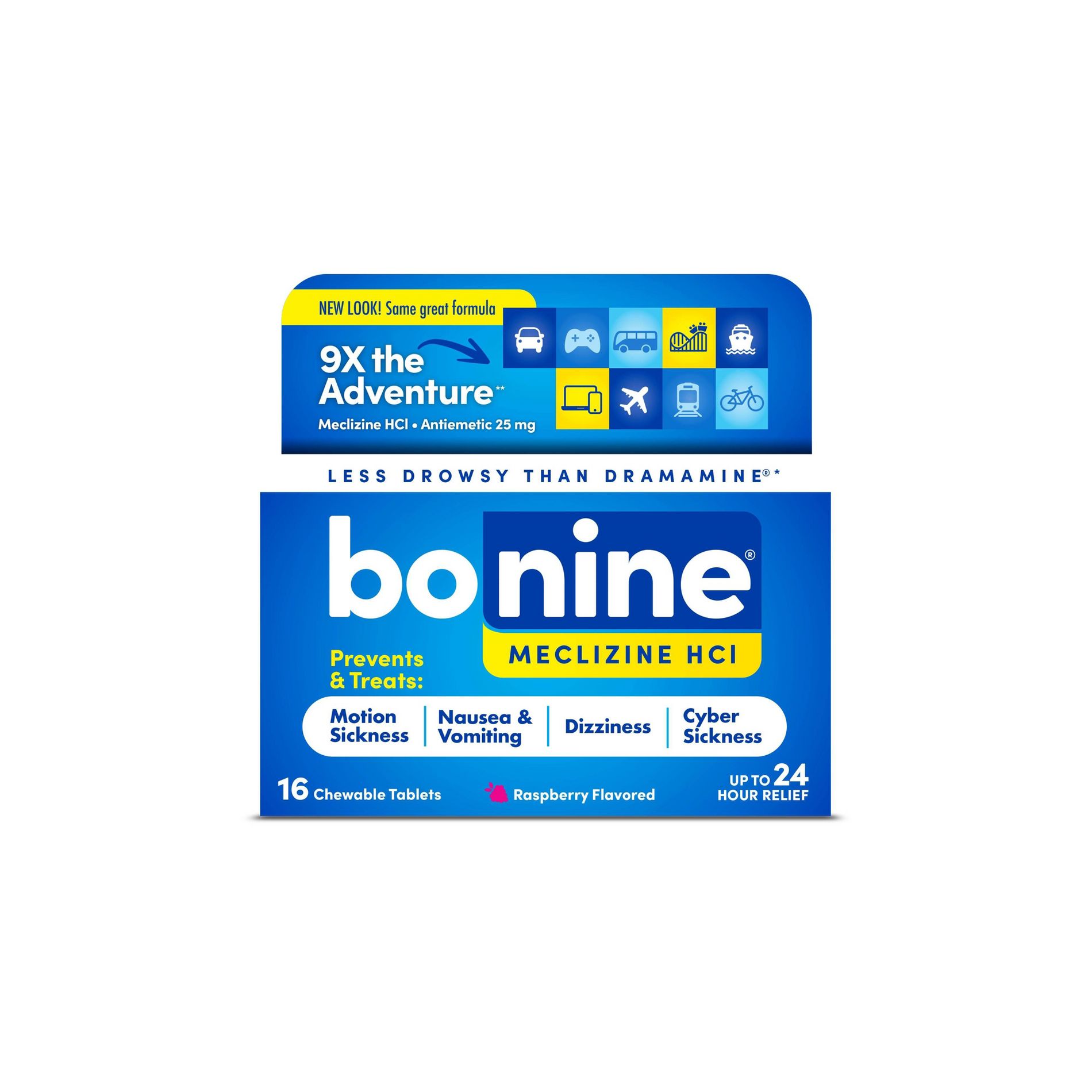 Bonine Non-Drowsy Nausea Relief - Meclizine HCI 25mg Chewable Tablets - Raspberry - 16ct