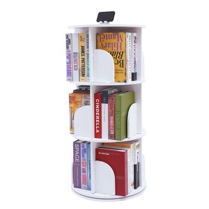 YIYIBYUS 3 Tier PVC Desktop Bookshelf 360° Rotating Stackable Shelves Bookshelf Organizer (White) - 1 of 4