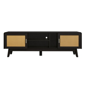 Syemin TV Stands and Consoles 63'' Dark Rattan TV Stand with 2 Storage Cabinets Entertainment Center Media Console Table, Brown, 63"*15.75"*13.78" - 1 of 4