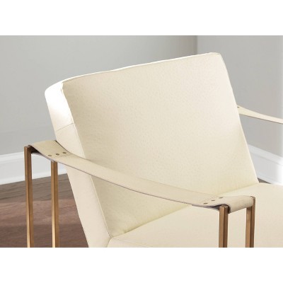 Transitional Cream Leather Accent Chair with Gold Metal Base
