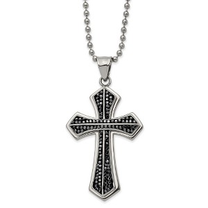 Chisel Stainless Steel Polished Black Preciosa Crystal Cross Pendant on a 22" Ball Chain Necklace - 1 of 1