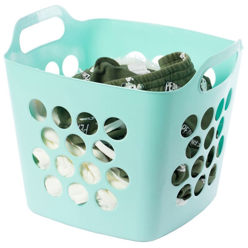 Basicwise Flexible Plastic Carry Laundry Basket Holder Square Storage Hamper with Side Handles, 1 of 6