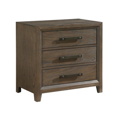 Vynxaria 1pc Classic Dark Walnut 3-Drawer Nightstand, Wired Brush Finish, Dovetail Drawers (Ball Bearing Glides), Black Nickel Pulls, No Assembly