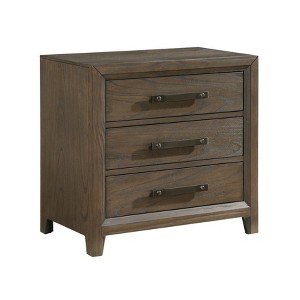 Vynxaria 1pc Classic Dark Walnut 3-Drawer Nightstand, Wired Brush Finish, Dovetail Drawers (Ball Bearing Glides), Black Nickel Pulls, No Assembly - 1 of 4