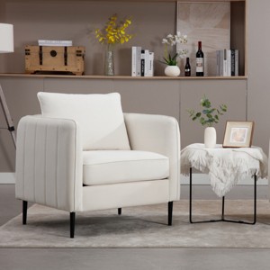 Mid-Century Velvet Accent Chair with Pillow and Metal Legs,Modern Comfy Armchair for Living Room or Home Office-Cuddlewood - 1 of 4