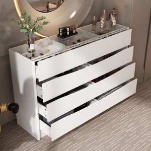 FUFU&GAGA White 9 Drawer Dresser Modern Fashion Design Glass Top - 1 of 4