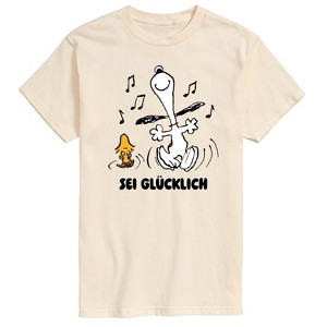 Men's - Peanuts - Snoopy and Woodstock Be Happy German Short Sleeve Graphic T-Shirt - 1 of 4