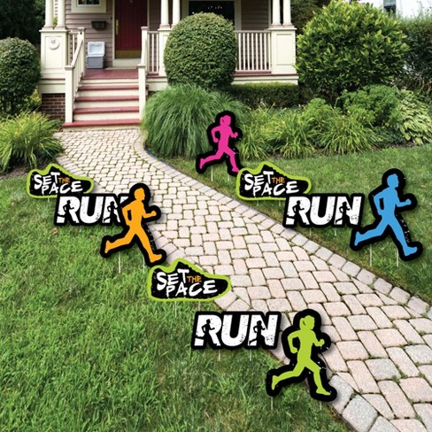 Big Dot of Happiness Set the Pace - Running - Runners and Shoe Lawn Decor -  Outdoor Track, Cross Country or Marathon Party Yard Decorations - 10 Piece