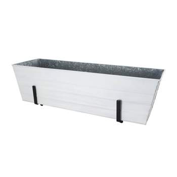 35.25" Large White Galvanized Steel Deck Planter Box with Mounting Brackets - ACHLA Designs