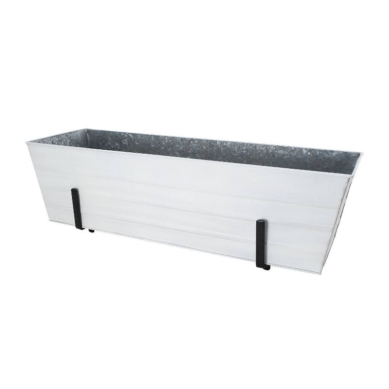 35.25&#34; Large White Galvanized Steel Deck Planter Box with Mounting Brackets - ACHLA Designs, 1 of 4