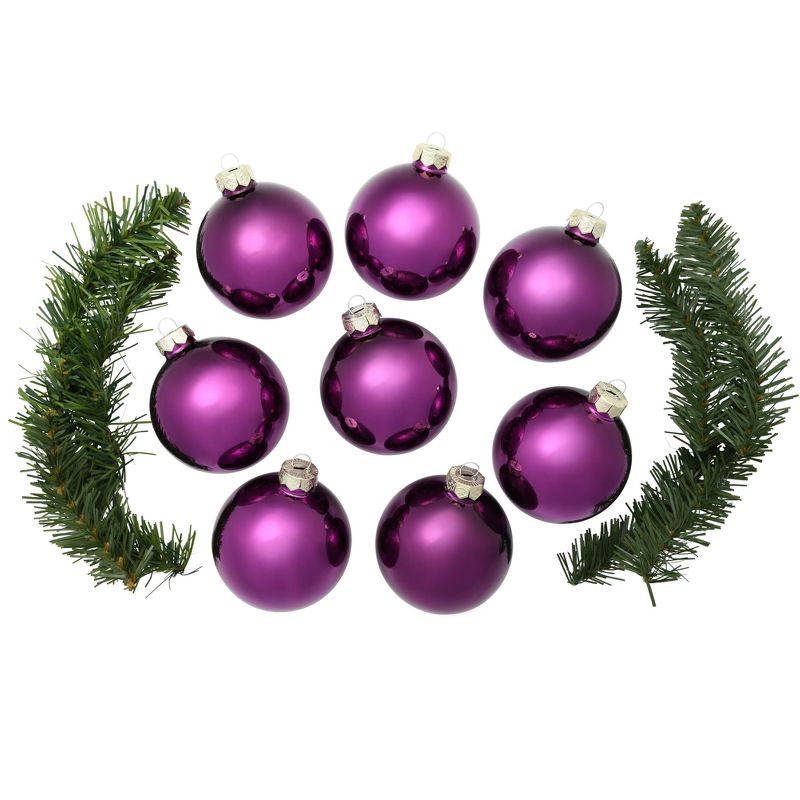 Northlight Shiny Finish Glass Christmas Ball Ornaments - 3.25" (80mm) - Purple - 8ct, 2 of 4