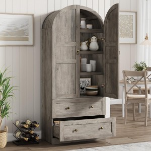 72'' Tall Arched Kitchen Pantry Cabinet, 4-Tier Farmhouse Arched Cabinet with Doors & Drawers, Freestanding Cupboard for Dining Room Living Room - 1 of 4