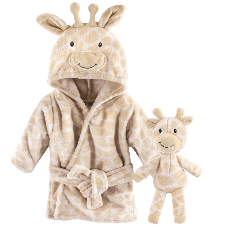 Hudson Baby Infant Unisex Plush Bathrobe and Toy Set, Giraffe, One Size, 1 of 3