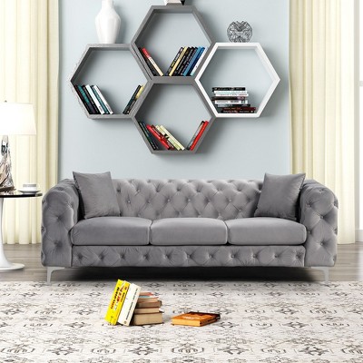 85 in. Contemporary Couch Square Arm 3-Seater Removable Cushions Sofa -Morden Fort