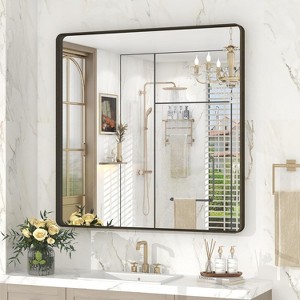 KIOTEE Rectangular Aluminum Alloy Framed and Tempered Glass Wall Bathroom Vanity Mirror in Matte Black - 1 of 4