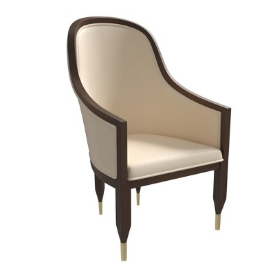 LeisureMod Dining Chair Upholstered in Leather Ripple Back Design with Rubberwood Frame and Legs with Gold Accents Elara Collection