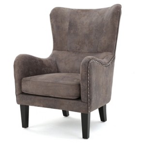 Lorenzo Upholstered High Back Studded Chair - Grey/Brown - Christopher Knight Home, Grey Brown