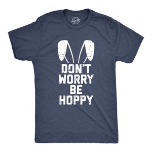 Mens Don't Worry Be Hoppy T Shirt Funny Holiday Bunny Tee - Crazy Dog Men's T Shirt - 1 of 4