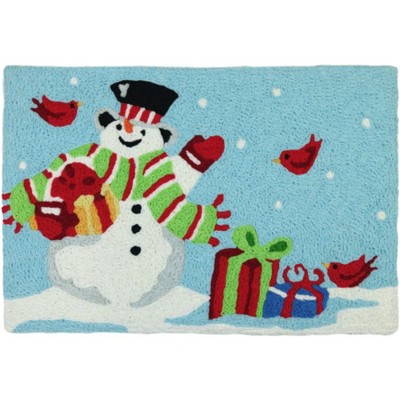 Jellybean Waving Snowman Doormat – 20”x30” Indoor/Outdoor Holiday Mat with Gifts – Washable, Durable Winter Entry Mat