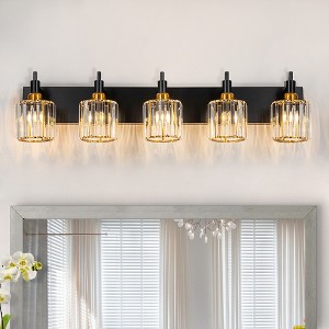 LLHZSY 3/4/5 Light Modern Bathroom Vanity Light  Dimmable Cylinder Crystal Wall Light-Black&Gold - 1 of 4