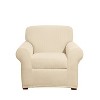 2pc Stretch Poly Striped Chair Slipcovers Cream - Sure Fit: Polyester & Spandex, Machine Washable, Indoor Use - 2 of 4