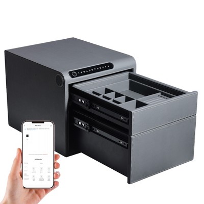 UNISOAR Biometric Fingerprint Jewelry Safe for Home , Leather Wrapped Safe Slide-Away Drawer, Digital Keypad & Fingerprint Lock