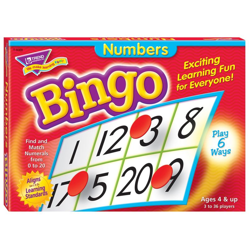 TREND Bingo Game 5-Pack, Colors & Shapes, Alphabet, Rhyming, Numbers, Prefixes & Suffixes, 5 of 7