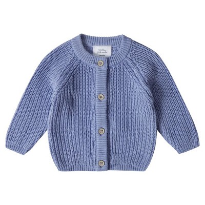 Stellou & Friends 100% Cotton Chunky Ribbed Knitted Cardigan for Boys & Girls Ages 0-6 Years - 3-6 Months / Periwinkle