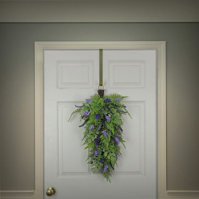 30" Green and Purple Plastic Fern and Astilbe Teardrop Swag