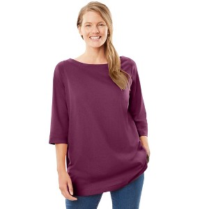 Woman Within Women's Plus Size Perfect Three-Quarter Sleeve Boatneck Tee - 1 of 4