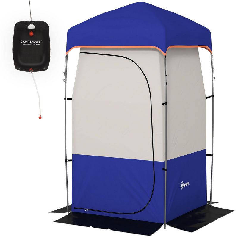 Outsunny Camping Shower Tent, Privacy Shelter with Solar Shower Bag, Removable Floor and Carrying Bag, Blue, 4 of 7