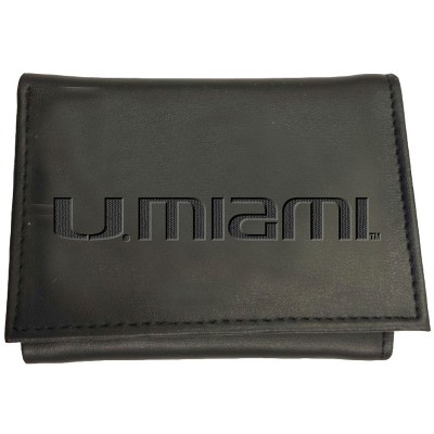 Evergreen NCAA Miami Hurricanes Black Leather Trifold Wallet Officially Licensed with Gift Box