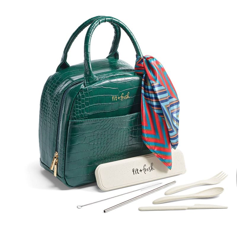 Fit &#38; Fresh Lyon Luxe Lunch Bag with Travel Utensils and Case &#8211; Emerald Green, 1 of 16