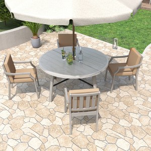 Maggift Patio Seating Set, Outdoor Wooden Dinning Set with an Umbrella Hole and Removable Cushions for Patio,  Gray, 22.83"*25.98"*33.7" - 1 of 4