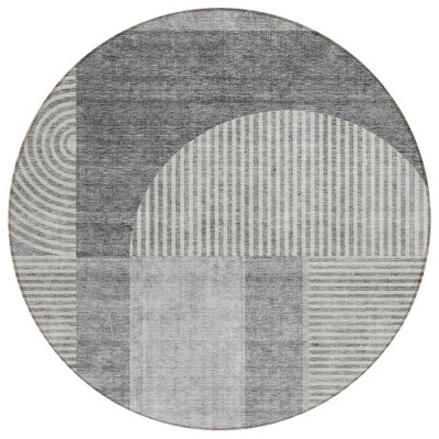 Gray Silver And Charcoal Geometric Washable Indoor Outdoor Area Rug