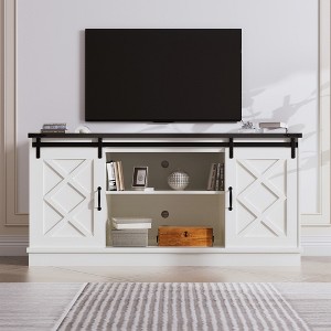 HDZNVF Farmhouse TV Stand wih Storage, 58 inch Entertainment Center with Sliding Barn Door and Height Adjustable Shelves - 1 of 4
