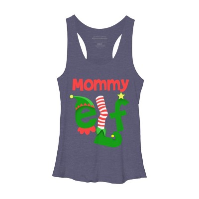 Women's Design By Humans Mommy Elf Christmas By personalized Racerback Tank Top