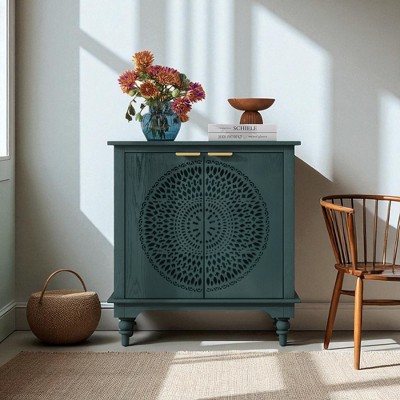 Hollow-Carved 2-Door Accent Cabinet, Sideboard Buffet Storage Cabinet with Adjustable Shelf and Gold Handles for Entryway, Living Room,Bedroom