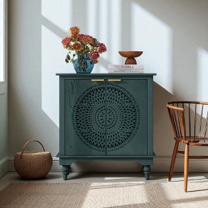Hollow-Carved 2-Door Accent Cabinet, Sideboard Buffet Storage Cabinet with Adjustable Shelf and Gold Handles for Entryway, Living Room,Bedroom - 1 of 4