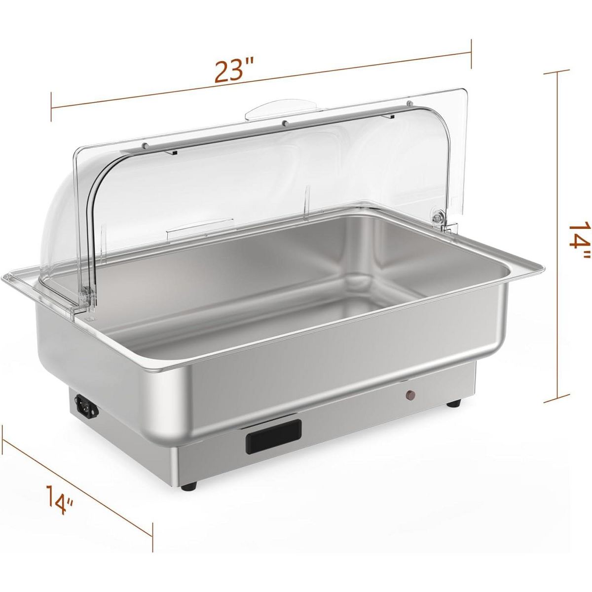 9QT Stainless Steel Electric Chafing Dish Buffet Server, Roll Top Clear Lid Adjustable Temp Control Food Warmer for Party Wedding Catering - thumbnail 5