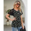 Womens V Neck Pelpum Shirts Lace Short Sleeve Floral Tops Front Button Tops - 3 of 4