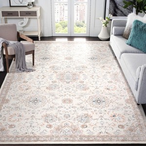 Washable Vintage Floral Print Area Rug Living Room Rug Stain Resistant Easy Cleaning Indoor Carpet Non Slip Low Pile Floor Cover - 1 of 4