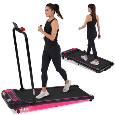 VisioGear Folding Walking Pad Under Desk Treadmill for Home Office, 300LBS Capacity Treadmill for Walking Running, Pink&Black, 45.66"*19.29"*36.61"