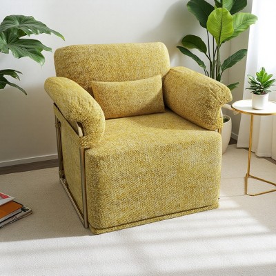 360-degree Swivel Square Fabric Accent Chair with Gold Metal Legs