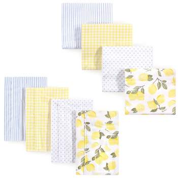 Hudson Baby Infant Girl Cotton Flannel Burp Cloths and Receiving Blankets, 8-Piece, Lemons, One Size