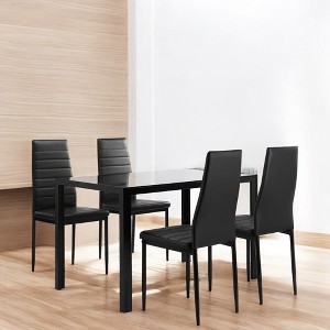 5-Piece Modern Glass Dining Table Set with 4 PU Leather Chairs, Metal Frame Kitchen Table Set for Small Spaces and Dining Room - 1 of 4